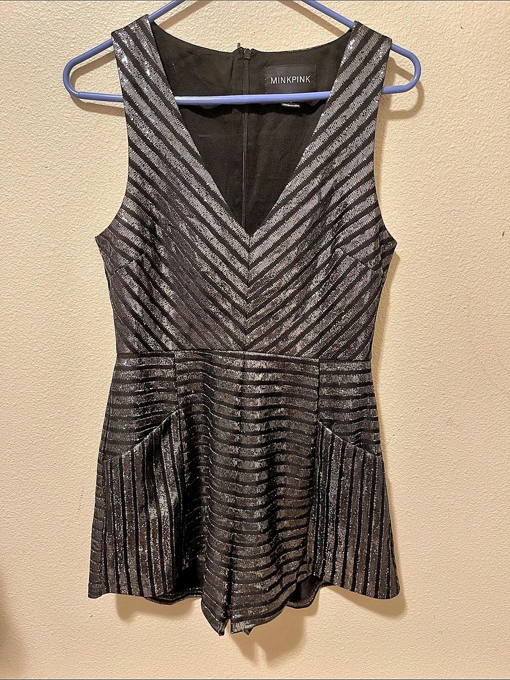 MINKPINK Striped V-Neck Mini Dress Size Medium Like New